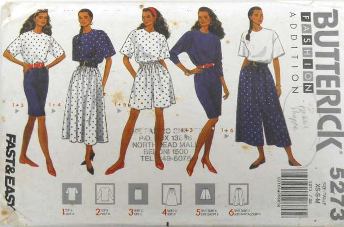 BUTTERICK 5273 TOP-SKIRT-SPLIT SKIRT SIZES XS-S-M (6-14) COMPLETE-CUT TO M