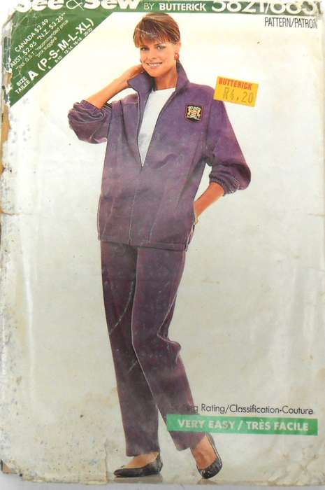 BUTTERICK 5821 TRACKSUIT JACKET & PANTS SIZE P-S-M-L-XL (6-22) COMPLETE-UNCUT-F/FOLDED