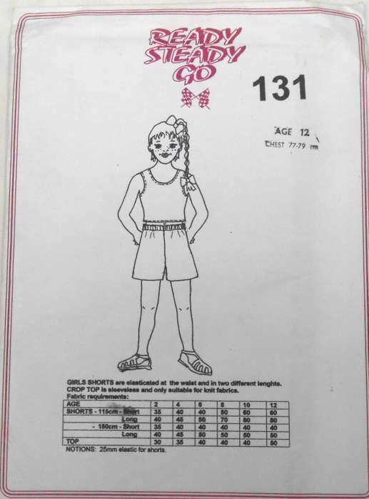 READY STEADY GO 131 SHORTS & CROPPED TOP SIZE 12 YEARS CHEST 77-79 CM - COMPLETE-UNCUT-F/FOLDED