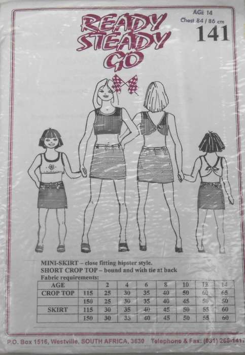 READY STEADY GO 141 GIRLS MINI SKIRT+SHORT CROP TOP SIZE 14 YEARS BUST 84/86 CM COMPLETE-UNCUT-F/F