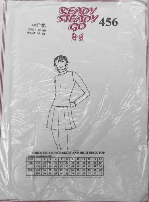 READY STEADY GO 456 GIRL KILT LIKE SKIRT+HIGH COLLAR TOP SIZE 6 YEARS BUST 57 CM COMPLETE-UNCUT-F/F