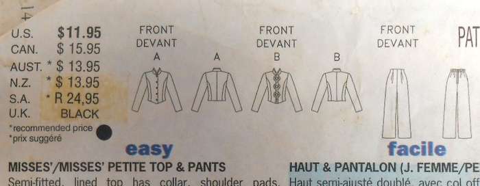 BUTTERICK 4625 SEMI FITTING LINED TOP +STAND UP COLLAR+PANTS SIZE 14-16-18- COMPLETE-CUT TO 18