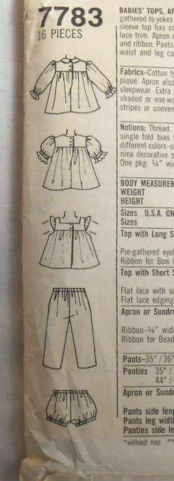 SIMPLICITY 7783 BABIES TOPS-APRON-SUNDRESS-PANTS-PANTIES SIZE 12M COMPLETE-ZIPLOC