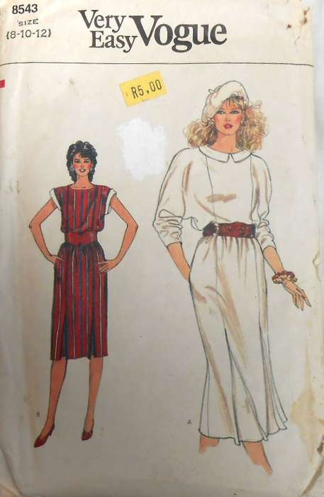 VOGUE 8543  LOOSE FITTING STRAIGHT DRESS SIZES 8-10-12 COMPLETE-UNCUT-F/FOLDED