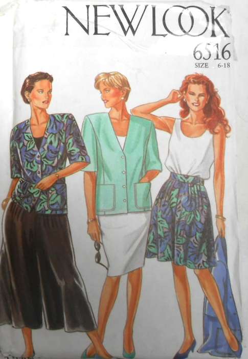 NEW LOOK PATTERNS 6516 SHORT JACKET-TOP-SKIRT-SPLIT PANTS SIZE 6-18 -COMPLETE-UNCUT-F/FOLDED