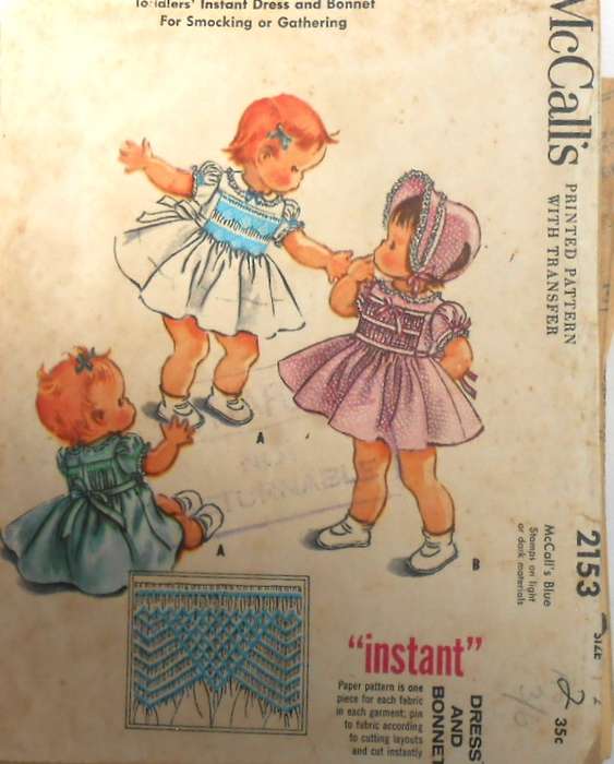VINTAGE McCALLS 2153 TODDLERS DRESS & BONNET WITH TRANSFER SIZE 2 YEARS-COMPLETE-ZIPLOC