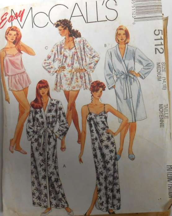 McCALLS 5112 SLEEPWEAR SIZE 14-16 MEDIUM-COMPLETE-ZIPLOC