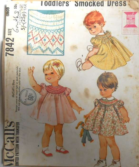 VINTAGE McCALLS  7842TODDLERS SMOCKED DRESS SIZE- 6 MONTHS COMPLETE-WITH SMOCKING-ZIPLOC