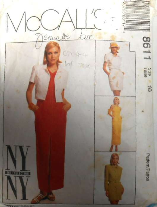 McCALLS 8611 UNLINED JACKET-DRESS-SKIRT SIZE 16 COMPLETE
