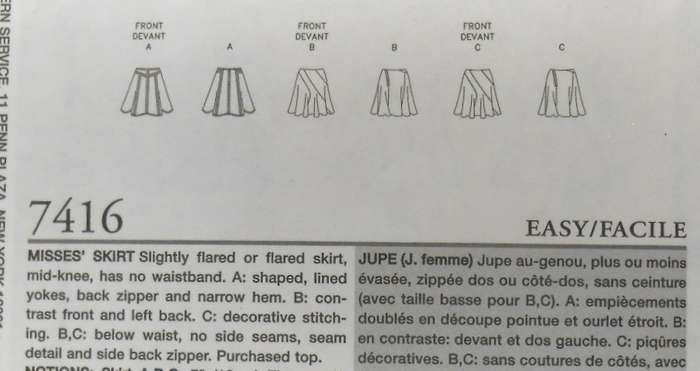 VOGUE 7416 SLIGHTLY FLARED OR FLARED SKIRT SIZE 8-10-12 COMPLETE CUT TO 12