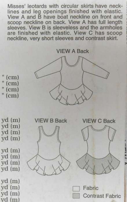 KWIK SEW 2932 LADIES LEOTARDS SIZE XS-S-M-L-XL (80-114 CM) COMPLETE -ONLY BODICE CUT TO XL 110-114CM