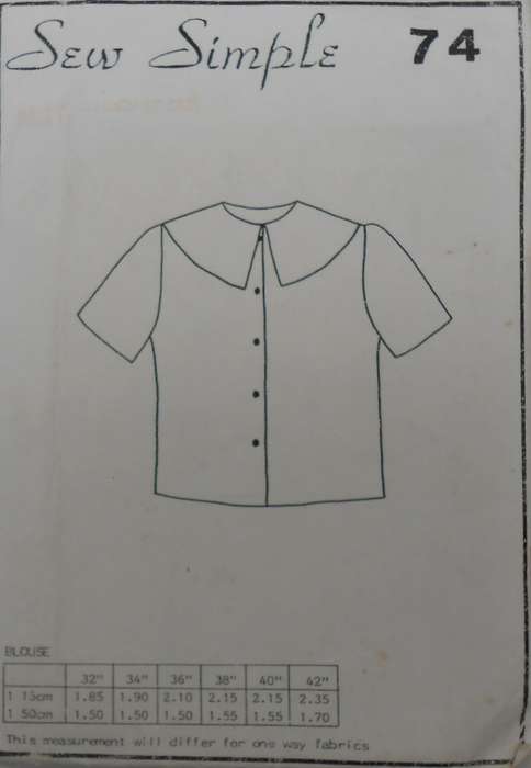 SEW SIMPLE PATTERNS 74 LADIES BLOUSE SIZE 34 OR 87 CM