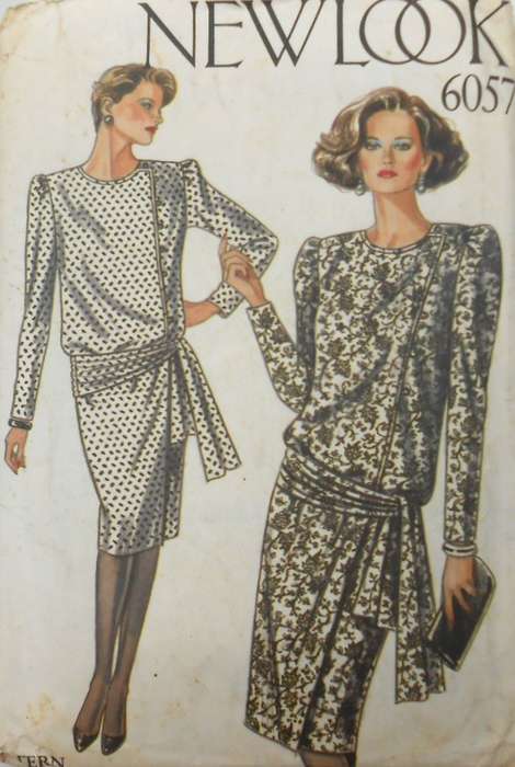 NEW LOOK PATTERNS 6057 DRESS WITH FRONT OVERLAP AND HIP SASH SIZE 8-18 COMPLETE CUT TO 18