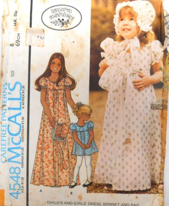 McCALLS 4548 DRESS-BONNET-BAG SIZE 8 YEARS-BREAST 69 CM-COMPLETE