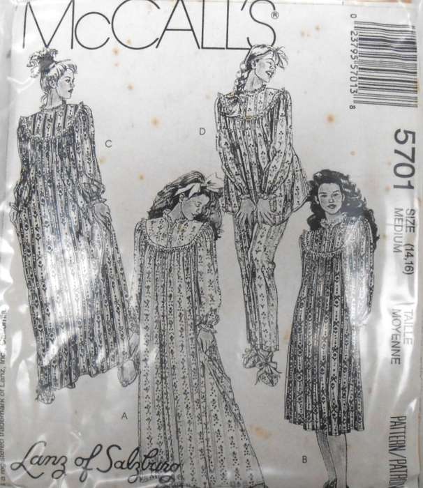 McCALLS 5701 LADIES NIGHTGOWNS SIZE MEDIUM-14-16-COMPLETE-UNCUT-F/FOLDED-ZIPLOC-COVERB/W PICTURE