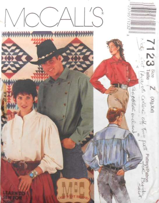 McCALLS 7123 UNISEX SHIRTS SIZE XL-XXL (42-48) COMPLETE CUT TO XL (42-44)