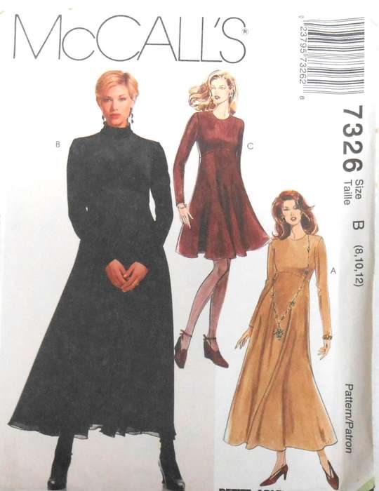 McCALLS 7326 STRETCH KNIT DRESS IN 2 LENGTHS SIZE 8-10-12 COMPLETE-UNCUT-F/F