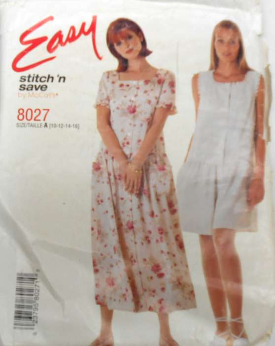 McCALLS 8027 DRESS & FRONT BUTTON ROMPER SIZE 10-12-14-16 COMPLETE-UNCUT-F/FOLDED-ZIPLOC