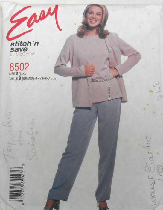 McCALLS 8502 JACKET-TOP-PULLON PANTS SIZE L-XL ((16-22) COMPLETE-CUT TO XL