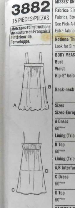 SIMPLICITY 3882 HIGH BODICE DRESSES & TOPS FOR KNITS SIZE 4-6-8-10-12 COMPLETE-CUT TO 12