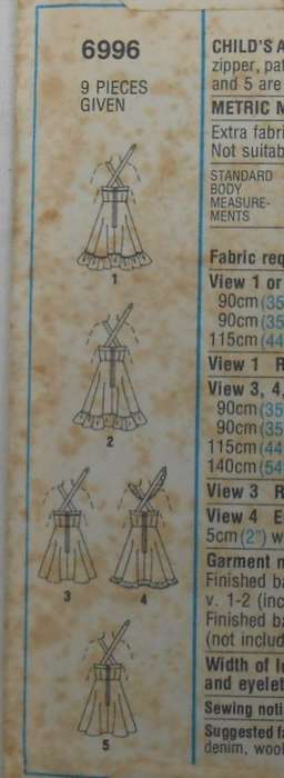 SIMPLICITY 6996 GIRLS PINAFORE OR DRESS SIZE 6 YEARS CHEST 64 CM COMPLETE