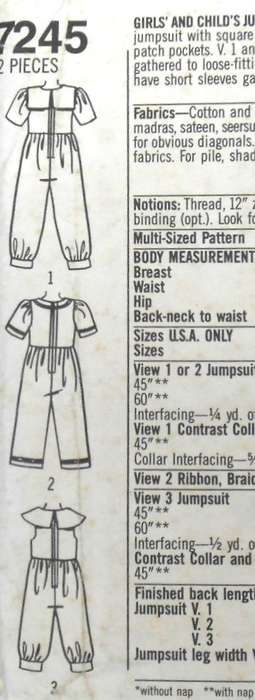 SIMPLICITY 7245 GIRLS JUMPSUIT IN 2 LENGTHS+COLLAR VARIATIONS SIZE 7-14 YEARS COMPLETE