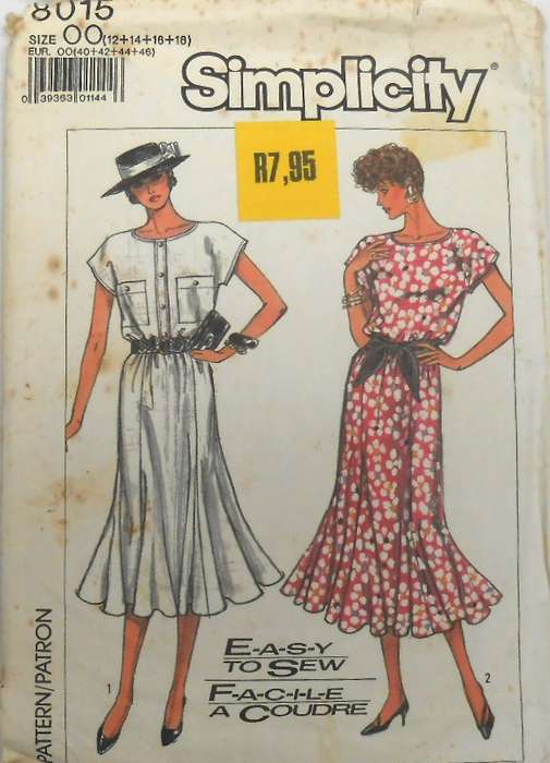 SIMPLICITY 8015 PULLOVER DRESS SIZE 12-14-16-18 COMPLETE-CUT TO 16