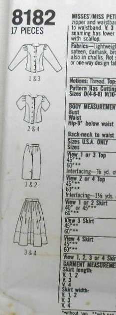 SIMPLICITY 8182 FULL & SLIM SKIRT & TOP SIZE 10-14 COMPLETE-UNCUT-F/FOLDED