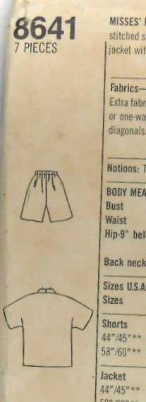 SIMPLICITY 8641 LOOSE FITTING UNLINED JACKET-PULLON SHORTS SIZE 8-14 COMPLETE-ONLY SHORTS CUT