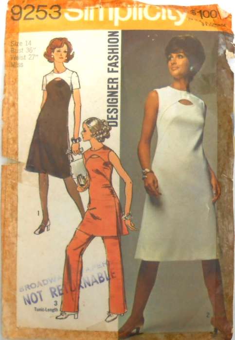 SIMPLICITY 9253 DESIGNER FASHION DRESS-TUNIC-PANTS SIZE 14 BUST 36 COMPLETE-ZIPLOC