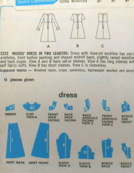 VINTAGE STYLE  3232 DRESS WITH LOWERED NECKLINE SIZE 14 BUST 36 COMPLETE-UNCUT-F/FOLDED