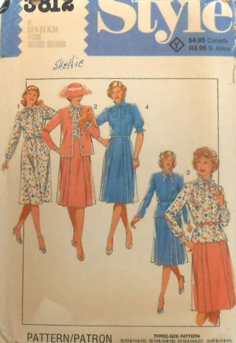 STYLE 3812 FRONT BUTTON DRESS-BLOUSE-LINED JACKET-SKIRT SIZE 12-14-16 COMPLETE-UNCUT-F/FOLDED