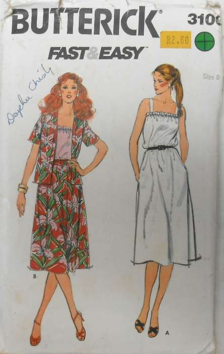 BUTTERICK 3100 LOOSE FITTING DRESS WITH SHOULDER STRAPS SIZE 8 - NO JACKET SUPPLIED