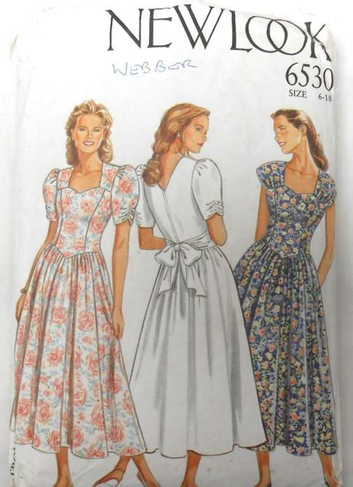 NEW LOOK PATTERNS 6530 FITTED DRESS+SHAPED NECK-WAISTLINE-FULL SKIRT SIZE 6-18 COMPLETE CUT TO 18