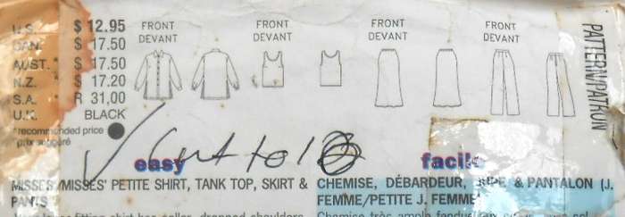 BUTTERICK 6077 SHIRT-TANK TOP-SKIRT-PANTS SIZE 8-10-12 COMPLETE-CUT TO 10