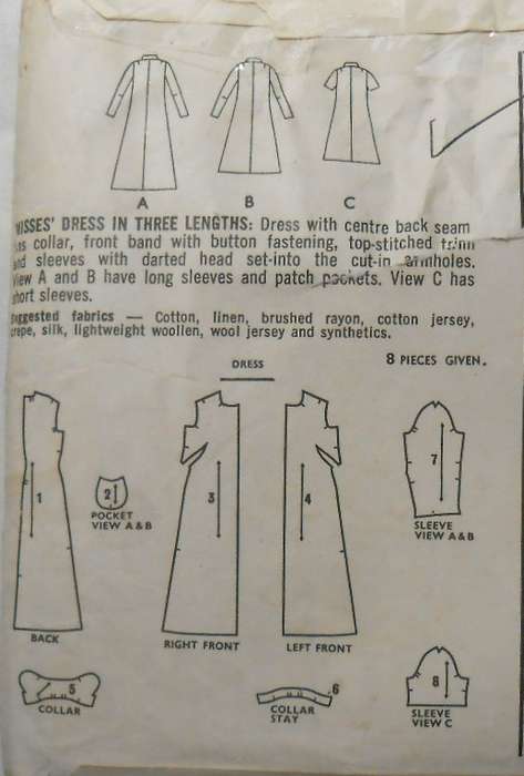 VINTAGE STYLE 2867 DRESS IN 3 LENGTHS SIZES 10 BUST 32 1/2 COMPLETE-ZIPLOC