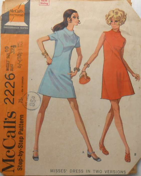 VINTAGE McCALLS 2226 A-LINE DRESS SIZE 10 BUST 32 1/2" COMPLETE-ZIPLOC
