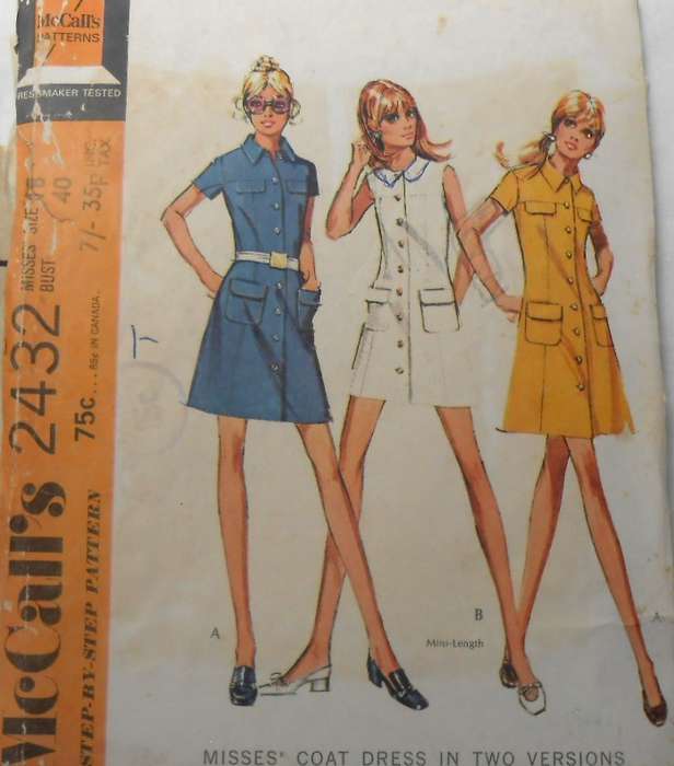VINTAGE McCALLS 2432 DRESS IN 2 VERSIONS SIZE 18 BUST 40" COMPLETE-ZIPLOC