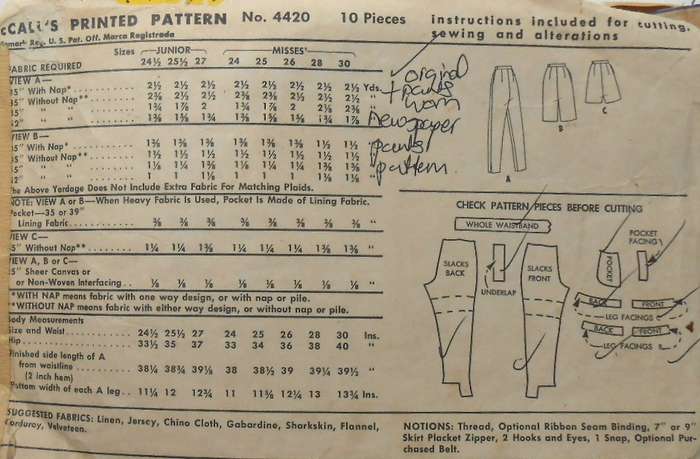 V/VINTAGE McCALLS 4420 MISSES SHORTS & PANTS SIZE WAIST24 1/2 COMPLETE-ZIPLOC