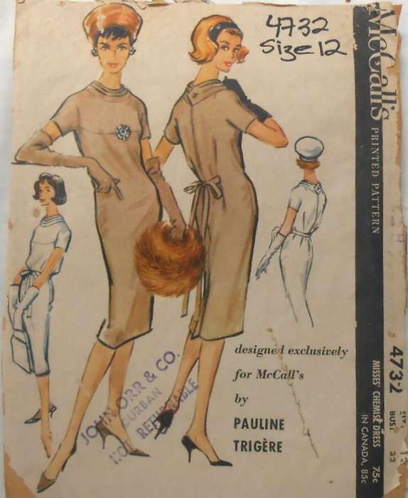 V/VINTAGE McCALLS 4732 CHEMISE DRESS SIZE 12 BUST 32 COMPLETE-SEE LISTING-ZIPLOC