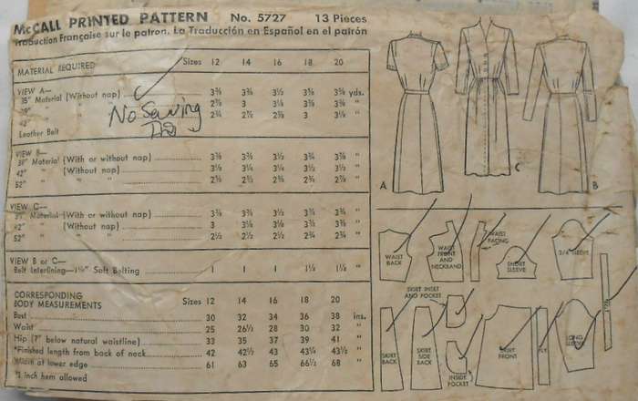 V/VINTAGE McCALLS 5727 WOMENS DRESS SIZE 14 BUST 32-SEE LISTING-ZIPLOC