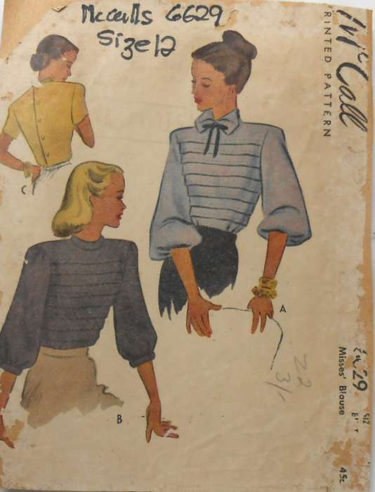 V/VINTAGE McCALLS 6629  BLOUSE SIZE 12 BUST 30-SEE LISTING-ZIPLOC
