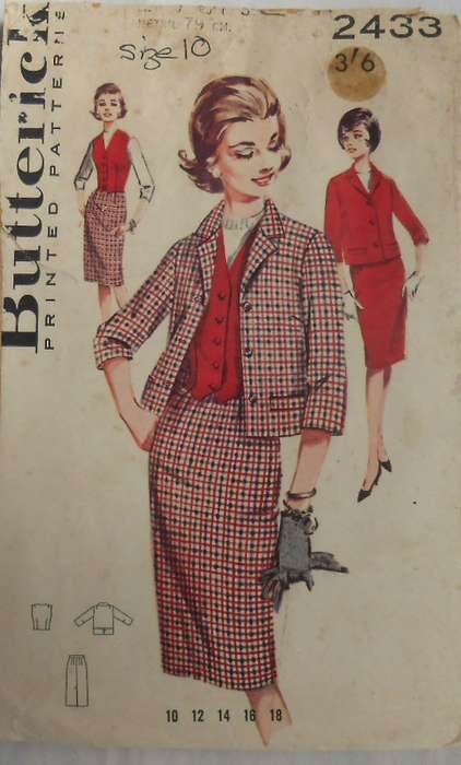 V/VINTAGE BUTTERICK 2433 LADIES THREE PIECE CO-ORDINATES SIZE 10 BUST 31 COMPLETE-ZIPLOC