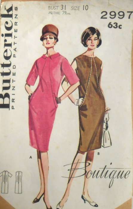 V/VINTAGE BUTTERICK 2997 DIAGONALLY SEAMED DRESS SIZE 10 BUST 31 COMPLETE-ZIPLOC