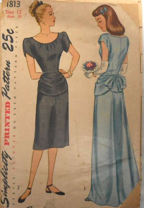 VINTAGE SIMPLICITY 1813 DAYTIME AND EVENING DRESS SIZE 12 BUST 30 COMPLETE-ZIPLOC