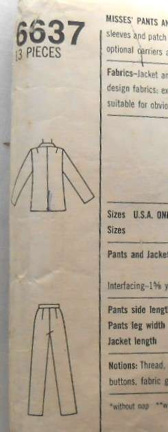 SIMPLICITY 6637 PANTS & UNLINED JACKET SIZE 10-12-14 COMPLETE-JACKET CUT TO 10, PANTS CUT TO 14