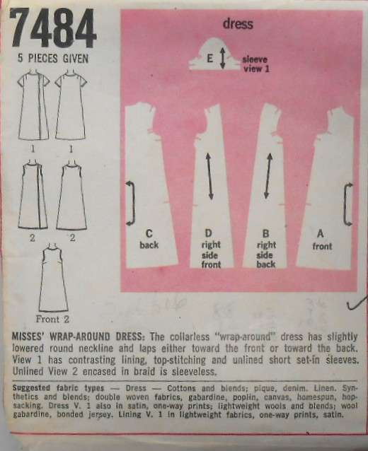 VINTAGE SIMPLICITY 7484 WRAP AROUND DRESS SIZE 8 BUST 31 1/2 COMPLETE