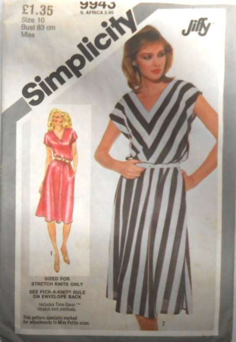 VINTAGE SIMPLICITY 9943 V NECK PULLOVER DRESS SIZE 10 BUST 83 CM COMPLETE
