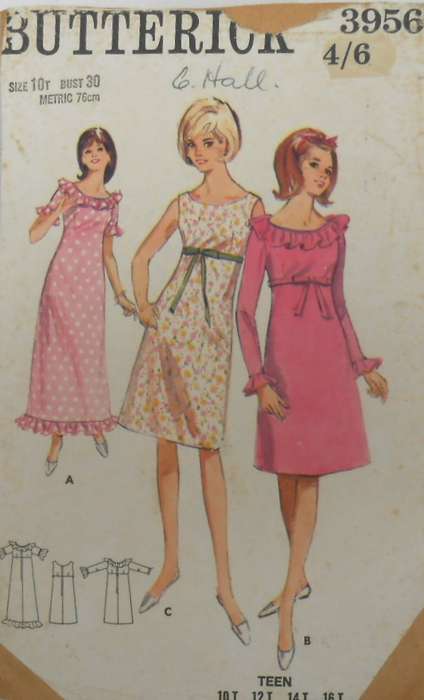 VINTAGE BUTTERICK 3956 ONE PIECE DRESS IN 2 LENGTHS SIZE 10T BUST 30 COMPLETE-ZIPLOC