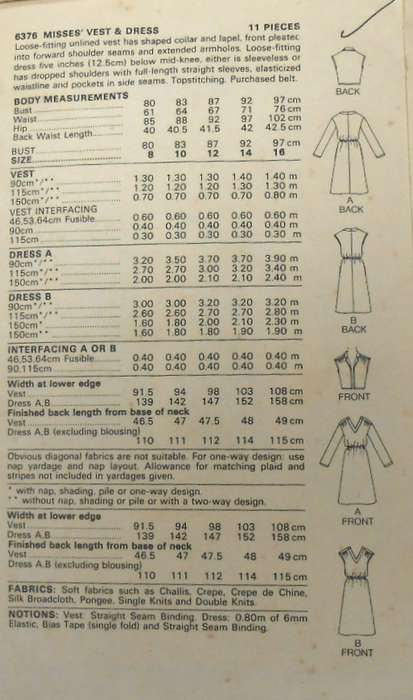 BUTTERICK 6376 DRESS & WAISTCOAT SIZE 10 COMPLETE